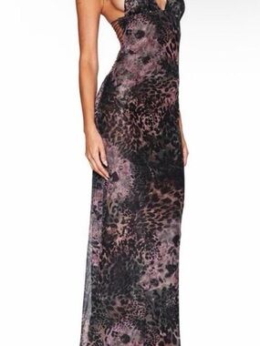 Halter Maxi Dress in Pink and Black Animal Print